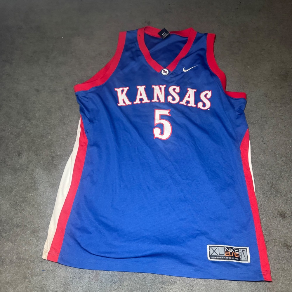 Nike Elite Kansas Jayhawks Basketball Jersey Mens XL Blue Red Number 5 NCAA